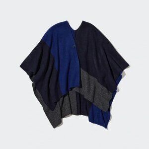Uniqlo Souffle Yarn 2-Way Stole Shawl Cape Poncho Wrap Scarf Navy